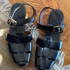 Black womens size 39 fisherman Leather black Sandals Massimo dutti